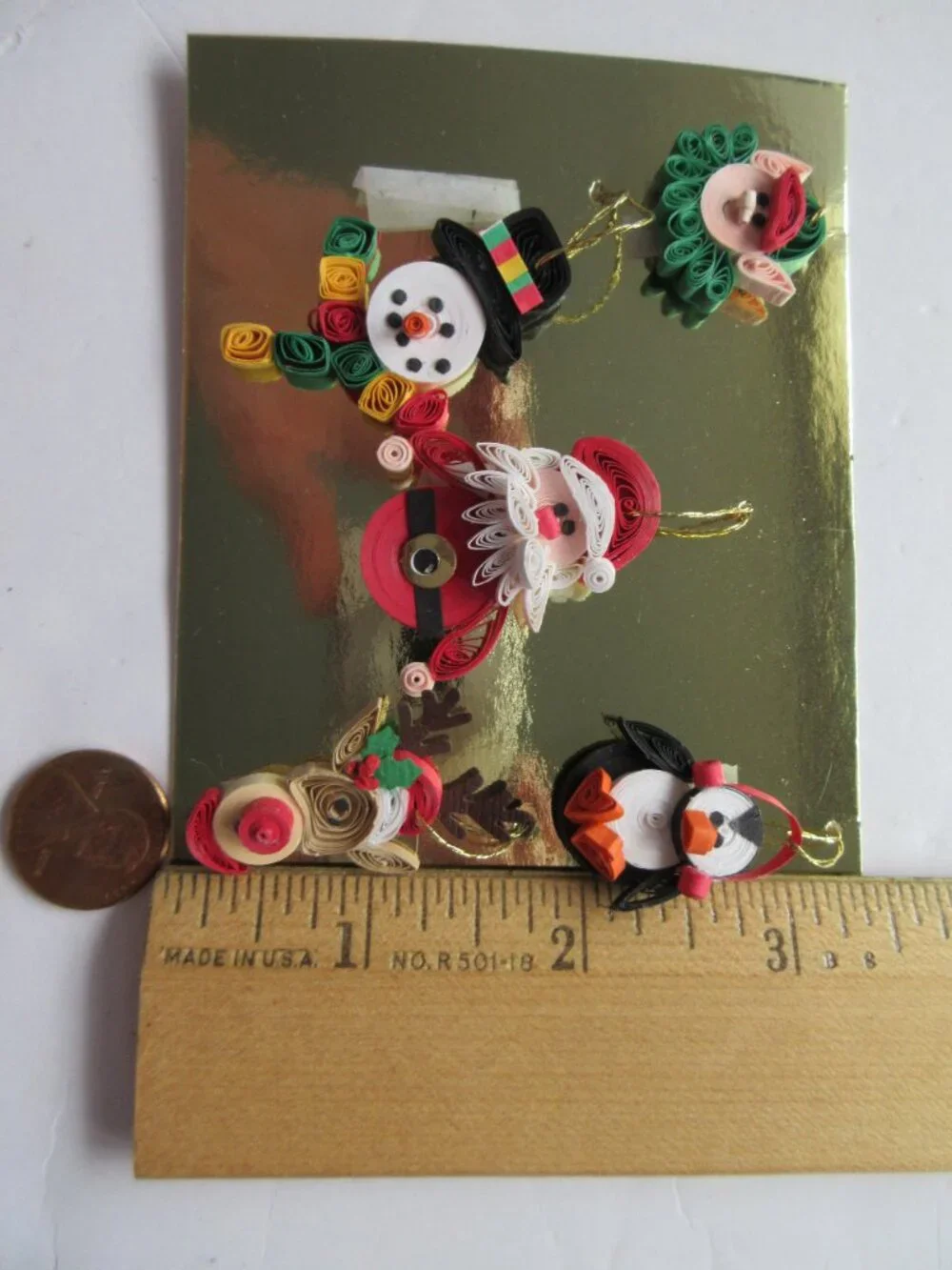 5 Paper Quilled Mini Christmas Ornaments Set in Gift Box Santa, Elf, Snowman